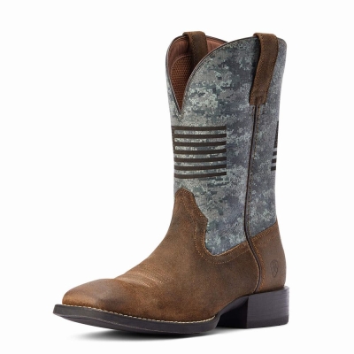 Grey Brown Ariat Sport Flying Proud Men's Western Boots | WXPJ69021