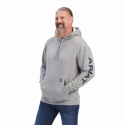 Grey Deep Ariat Rebar Graphic Men's Hoodies | UZDQ73428