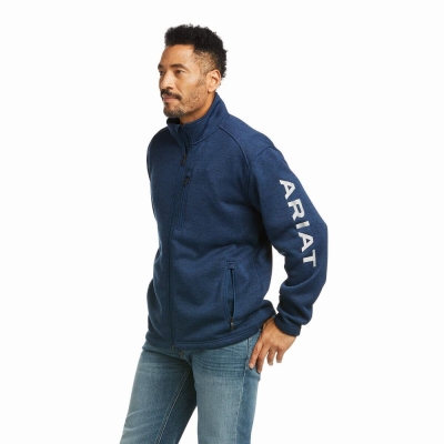 Indigo Ariat Caldwell Logo Full Zip Men's Hoodies | XQNB46502