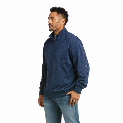 Indigo Ariat Team Logo 1/4 Zip Men's Hoodies | ZWOV14569