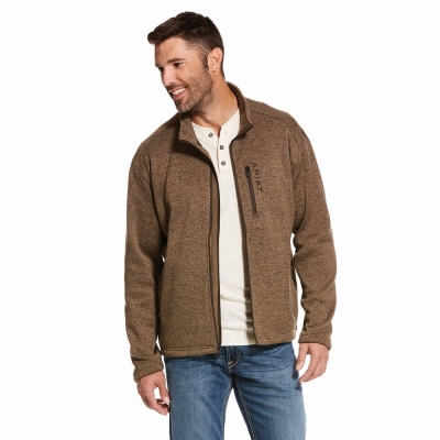 Khaki Ariat Caldwell Full Zip Men's Hoodies | BUDQ23096