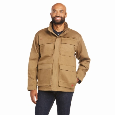 Khaki Ariat FR Canvas Stretch Men's Jackets | RLSW10687