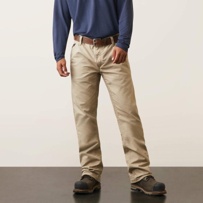 Khaki Ariat FR M4 Relaxed Workhorse Cut Men's Pants | ZVBR67581