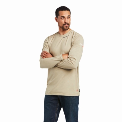 Khaki Ariat FR Men's Shirts | FPVS75291