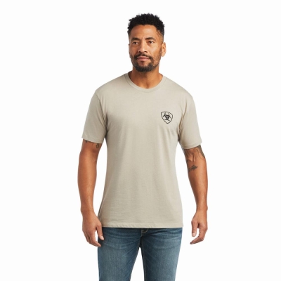 Khaki Ariat Monument Sunset Men's Polo Shirts | IFME87196