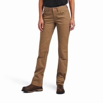 Khaki Ariat Rebar DuraStretch Made Tough Double Front Women's Pants | NADB16842