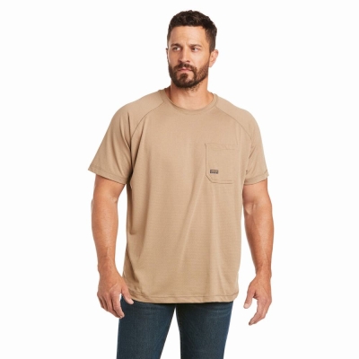 Khaki Ariat Rebar Heat Fighter Men's Short Sleeve | DNFK69287