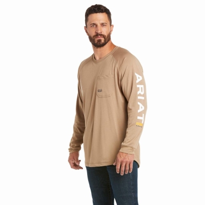 Khaki Ariat Rebar Heat Fighter Men's T Shirts | PECR70941