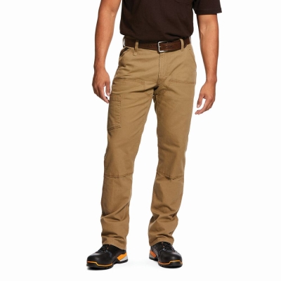 Khaki Ariat Rebar M4 Low Rise DuraStretch Made Tough Double Front Men's Pants | TKAF49370