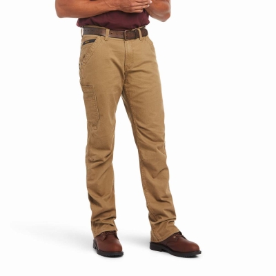 Khaki Ariat Rebar M4 Relaxed DuraStretch Washed Twill Dungaree Cut Men's Pants | UERG18325