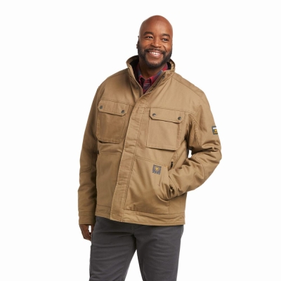 Khaki Ariat Rebar MaxMove 2.0 Cordura Water Resistant Insulated Men's Jackets | DJZF63285