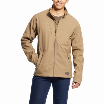 Khaki Ariat Rebar Stretch Canvas Softshell Men's Jackets | YLWE87649