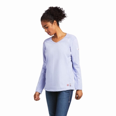 Lavender Ariat FR AC Crew Women's Shirts | GQFE29713