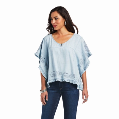 Light Blue Ariat Eden Women's Tops | OURM10586