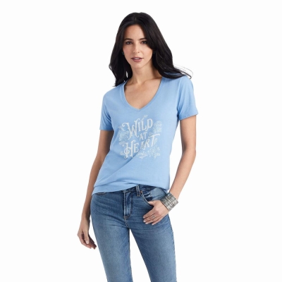 Light Blue Ariat Wild Heart Women's Tops | MCLD28906