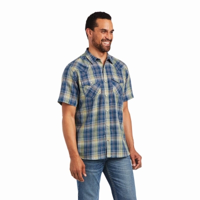 Light Green Ariat Huey Retro Fit Men's Shirts | KASV57061