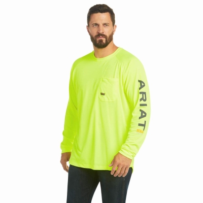 Light Green Ariat Rebar Heat Fighter Men's T Shirts | HKBO63750