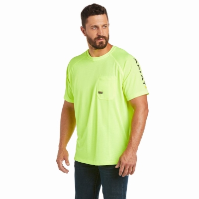 Light Green Ariat Rebar Heat Fighter Men's Short Sleeve | IJZC76314