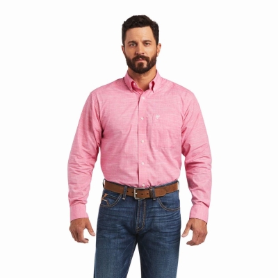 Light Rose Ariat Solid Slub Classic Fit Men's Shirts | JHBW12879