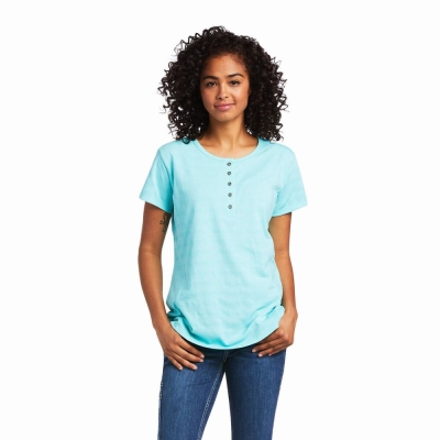 Light Turquoise Blue Ariat Rebar Henley Women's Tops | KIBY51879