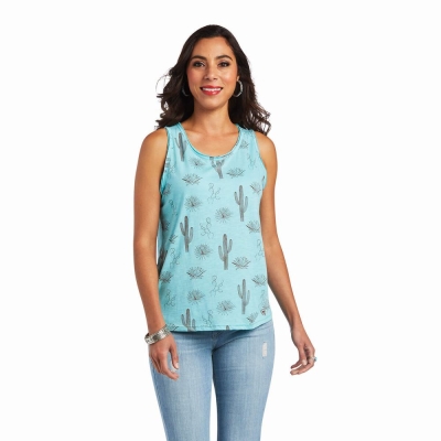 Multicolor Ariat Cactus Desert Women's Tops | HEZF07384