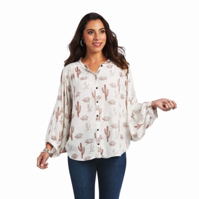 Multicolor Ariat Cactus Desert Women's Tops | XYTK53067