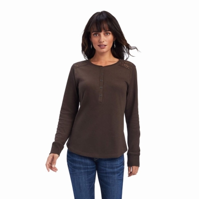 Multicolor Ariat REAL Henley Women's Tops | RBLC19560