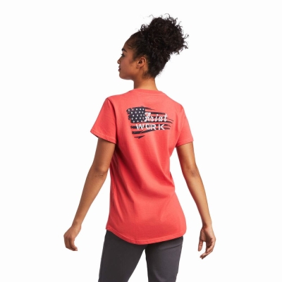 Multicolor Ariat Rebar Cotton Strong Flag Graphic Women's Tops | VKNX42136