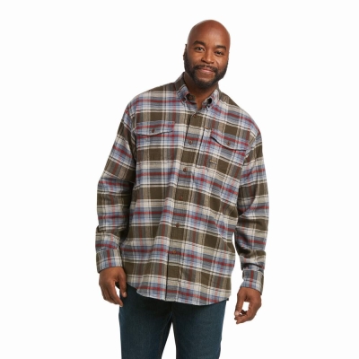 Multicolor Ariat Rebar Flannel DuraStretch Men's Shirts | AHEO16952