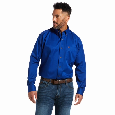 Multicolor Ariat Solid Twill Classic Fit Men's Shirts | NXUA18249