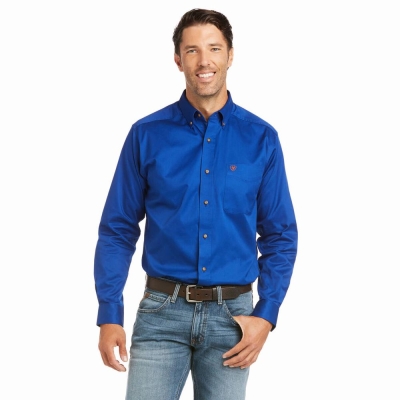 Multicolor Ariat Solid Twill Fitted Men's Shirts | MFJE93418