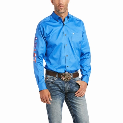 Multicolor Ariat Team Logo Twill Fitted Men's Shirts | BQOE09321