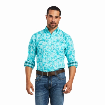 Multicolor Ariat Wrinkle Free Hassan Fitted Men's Shirts | STEY87495