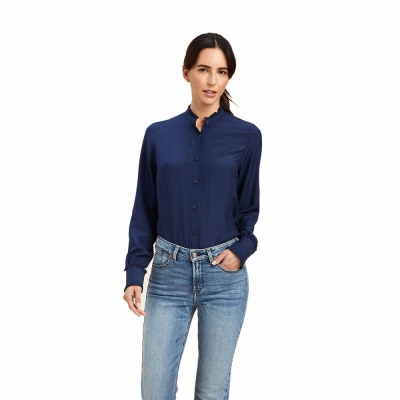 Navy Ariat Clarion Women's Tops | WSLY25496