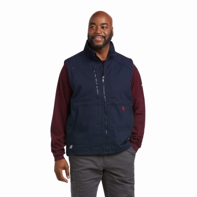 Navy Ariat FR DuraLight Stretch Canvas Men's Jackets | UGIQ38569