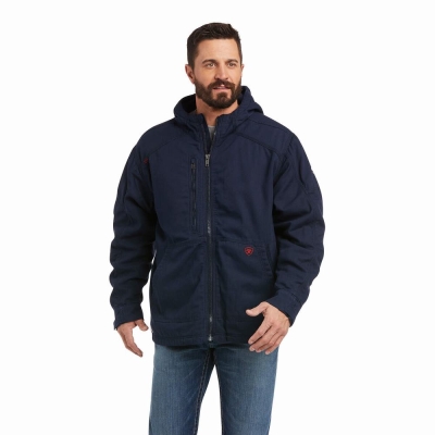 Navy Ariat FR DuraLight Stretch Canvas Men's Jackets | XYTD68379