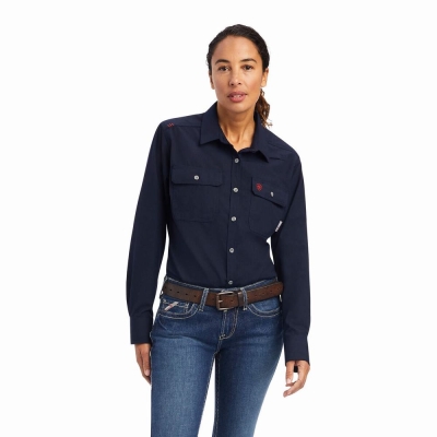 Navy Ariat FR Featherlight Women's Shirts | LOHQ90258