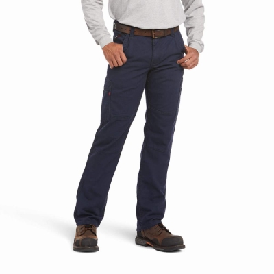 Navy Ariat FR M5 Stretch DuraLight Canvas Men's Pants | APZQ72816