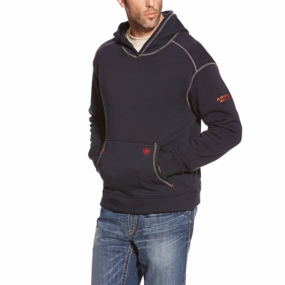 Navy Ariat FR Polartec Men's Hoodies | TLHR03142