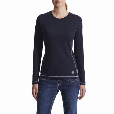 Navy Ariat FR Polartec PowerDry Women's Shirts | FETQ80974