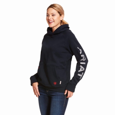 Navy Ariat FR Primo Fleece Logo Women's Shirts | SJGI93018