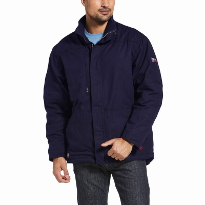 Navy Ariat FR Workhorse Insulated Men's Jackets | SGFT09742