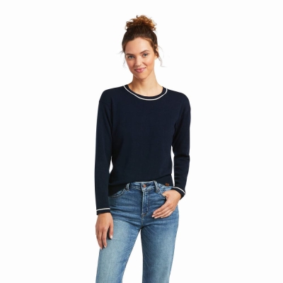 Navy Ariat Floret Women's Sweaters | DOJZ74835