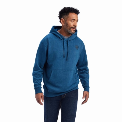 Navy Ariat Logo Men's Hoodies | INBO54219