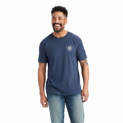 Navy Ariat Lucky Horseshoe Men's Polo Shirts | TXAI62713