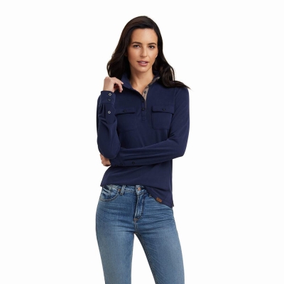 Navy Ariat Overbrook Women's Tops | OQED17903