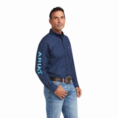 Navy Ariat Pro Series Team Sully Classic Fit Men's Shirts | WUIM89601