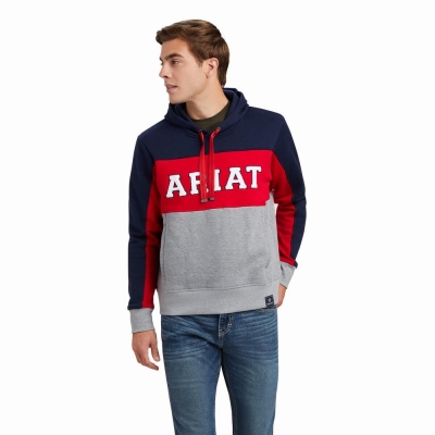 Navy Ariat Rabere Team Men's Hoodies | WMSH51820