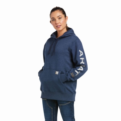 Navy Ariat Rebar Graphic Women's Hoodies | GDNX86512