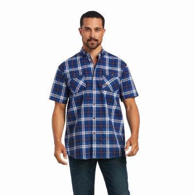 Navy Ariat Rebar Made Tough DuraStretch Men's Short Sleeve | JTYV50386